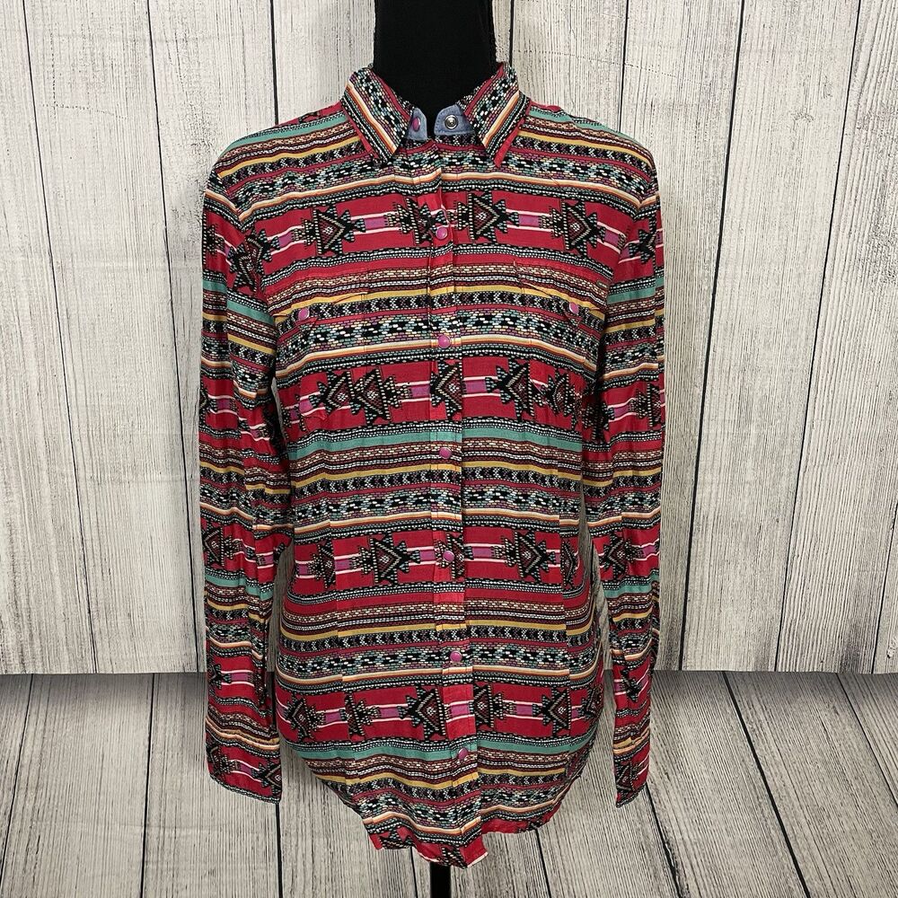 Tin Haul Women's Large Multicolor Aztec Pearl Snap Long Sleeve Western Shirt